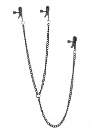 Черные зажимы на соски и клитор на цепочке DELUXE NIPPLE   CLIT CLAMPS - Dream Toys - купить с доставкой в Ульяновске