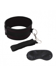 Черный ошейник с длинным поводком Collar and Leash Set - Lux Fetish - купить с доставкой в Ульяновске