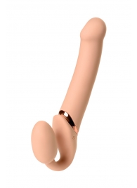 Телесный безремневой вибрострапон Vibrating Bendable Strap-On L - Strap-on-me - купить с доставкой в Ульяновске