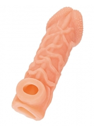 Телесная закрытая насадка с венками Cock Sleeve Size S - 13,8 см. - KOKOS - в Ульяновске купить с доставкой