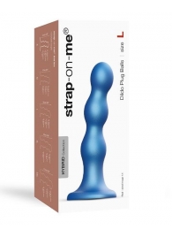 Голубая насадка Strap-On-Me Dildo Plug Balls size L - Strap-on-me - купить с доставкой в Ульяновске