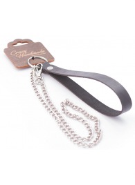 Серебристый металлический поводок с кожаной черной ручкой - 80 см. - Crazy Handmade - купить с доставкой в Ульяновске