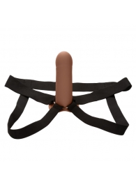 Коричневый фаллопротез из силикона Extension with Harness - 15,75 см. - California Exotic Novelties - купить с доставкой в Ульяновске