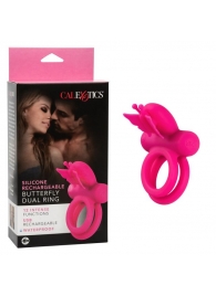 Розовое эрекционное виброкольцо Silicone Rechargeable Dual Butterfly Ring - California Exotic Novelties - в Ульяновске купить с доставкой