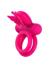 Розовое эрекционное виброкольцо Silicone Rechargeable Dual Butterfly Ring - California Exotic Novelties - в Ульяновске купить с доставкой