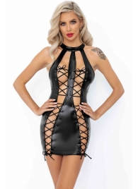 Сексуальное мини-платье с двойной шнуровкой Powerwetlook dress with double lace-up front - Noir Handmade купить с доставкой