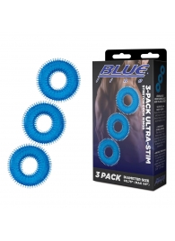 Комплект из трех голубых колец для эрекции 3-Pack Ultra-Stim Stretch Cock Rings - BlueLine - в Ульяновске купить с доставкой