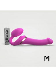 Ярко-розовый безремневой страпон Multi Orgasm Size M с клиторальной стимуляцией - Strap-on-me - купить с доставкой в Ульяновске