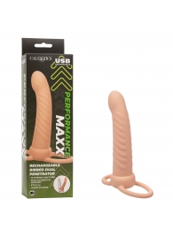 Телесная насадка для двойного проникновения Rechargeable Ribbed Dual Penetrator с вибрацией - California Exotic Novelties - купить с доставкой в Ульяновске