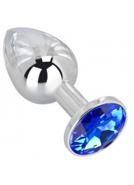 Анальное украшение BUTT PLUG  Small с синим кристаллом - 7 см. - Anal Jewelry Plug - купить с доставкой в Ульяновске