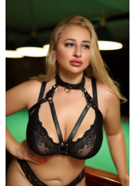 Черная кожаная сбруя с ошейником plus size из нежной кожи - БДСМ Арсенал - купить с доставкой в Ульяновске