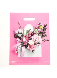 Розовый пакет с цветочным принтом и вырубной ручкой (40х31 см) - Сима-Ленд - купить с доставкой в Ульяновске