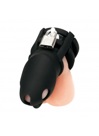 Черная клетка для пениса Silicone Small 2 in Cock Cage With Ball Divider - BlueLine - купить с доставкой в Ульяновске