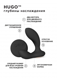 Черный вибромассажер простаты с пультом ДУ Hugo 2 Remote - Lelo - в Ульяновске купить с доставкой