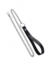 Поводок с ручкой из черной натуральной кожи и карабином для ошейника - Pecado - купить с доставкой в Ульяновске