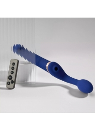 Синий безремневой страпон Multi Orgasm Bendable Strap-On size L с клиторальной стимуляцией - Strap-on-me - купить с доставкой в Ульяновске