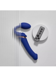 Синий безремневой страпон Multi Orgasm Bendable Strap-On size L с клиторальной стимуляцией - Strap-on-me - купить с доставкой в Ульяновске