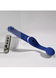 Синий безремневой страпон Multi Orgasm Bendable Strap-On size XL с клиторальной стимуляцией - Strap-on-me - купить с доставкой в Ульяновске