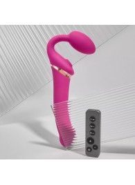Ярко-розовый безремневой страпон Multi Orgasm Bendable Strap-On size XL с клиторальной стимуляцией - Strap-on-me - купить с доставкой в Ульяновске