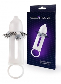 Эластичная насадка на пенис с подхватом мошонки и стимулирующими «ресничками» - Sextaz - в Ульяновске купить с доставкой