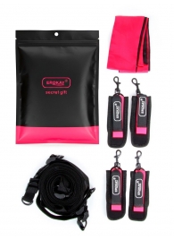 Черно-розовый эротический набор: фиксатор, оковы, наручники, повязка - Erokay - купить с доставкой в Ульяновске