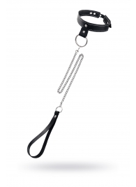 Черный узкий однослойный ошейник с серебристым поводком-цепочкой - Pecado - купить с доставкой в Ульяновске