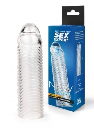 Прозрачная закрытая насадка на пенис с ребрышками - 16 см. - Sex Expert - в Ульяновске купить с доставкой