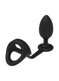 Черное эрекционное кольцо с анальной пробкой Cockstrap With Anal Plug - Dream Toys - в Ульяновске купить с доставкой