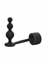 Черное эрекционное кольцо с анальной елочкой Cockring With Beaded Anal Plug - Dream Toys - в Ульяновске купить с доставкой