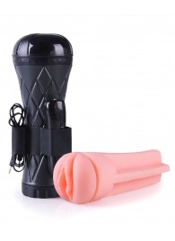 Телесный мастурбатор-вагина в черной колбе с вибрацией - Boys of Toys - в Ульяновске купить с доставкой