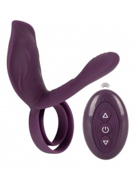 Фиолетовая насадка на член с клиторальным отростком и пультом ДУ RC Couple’s Vibrator 2 - Orion - в Ульяновске купить с доставкой
