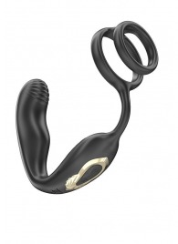 Черная анальная пробка с вращением и эрекционными кольцами - Ibiza - в Ульяновске купить с доставкой