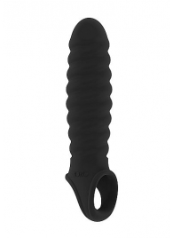 Чёрная ребристая насадка Stretchy Penis Extension No.32 - Shots Media BV - в Ульяновске купить с доставкой