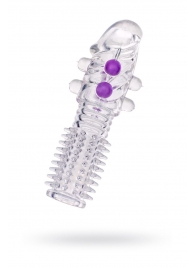 Гелевая прозрачная насадка с шариками и шипами - 14 см. - Toyfa Basic - в Ульяновске купить с доставкой