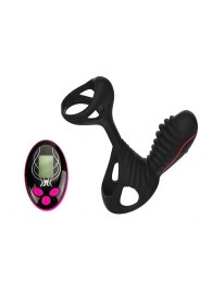 Чёрная насадка на фаллос Gladiator + LRS  с трехкнопочным пультом управления - Adrien Lastic - в Ульяновске купить с доставкой