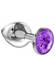 Малая серебристая анальная пробка Diamond Purple Sparkle Small с фиолетовым кристаллом - 7 см. - Lola Games - купить с доставкой в Ульяновске