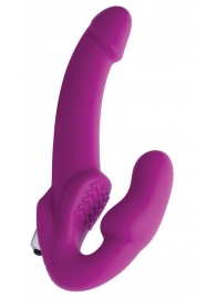 Ярко-розовый безремневой вибрострапон Evoke Vibrating Strapless Silicone Strap-on Dildo - XR Brands - купить с доставкой в Ульяновске