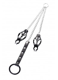 Черно-серебристые зажимы для сосков с кольцом для пениса TOYFA Metal - ToyFa - купить с доставкой в Ульяновске