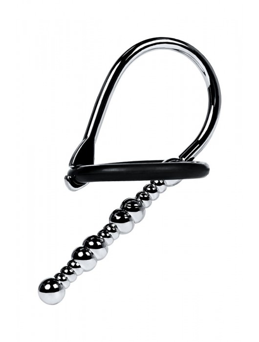 Серебристый уретральный плаг-бусины TOYFA Metal с мягким фиксириющим кольцом - ToyFa - купить с доставкой в Ульяновске