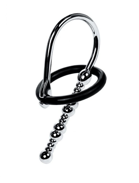 Серебристый уретральный плаг-бусины TOYFA Metal с мягким фиксириющим кольцом - ToyFa - купить с доставкой в Ульяновске