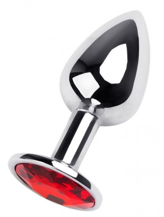 Маленькая коническая серебристая анальная пробка с красным кристаллом - 7 см. - ToyFa - купить с доставкой в Ульяновске