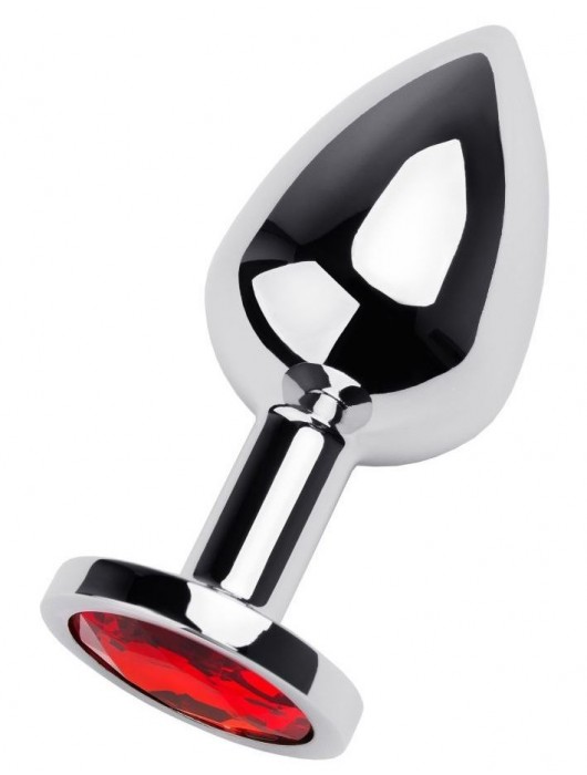 Серебристая коническая анальная пробка с красным кристаллом - 8 см. - ToyFa - купить с доставкой в Ульяновске