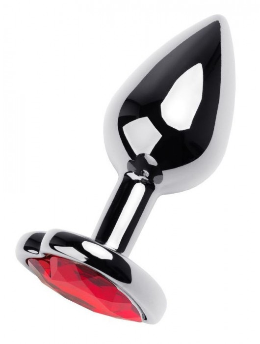 Серебристая коническая анальная пробка с красным кристаллом-сердечком - 7 см. - ToyFa - купить с доставкой в Ульяновске