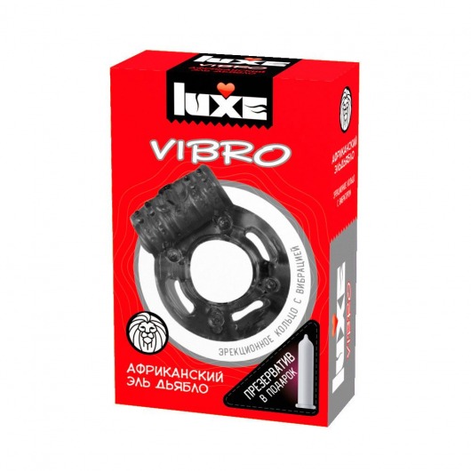 Чёрное эрекционное виброкольцо Luxe VIBRO  Африканский Эль Дьябло  + презерватив - Luxe - в Ульяновске купить с доставкой