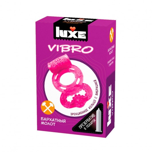 Розовое эрекционное виброкольцо Luxe VIBRO  Бархатный молот  + презерватив - Luxe - в Ульяновске купить с доставкой