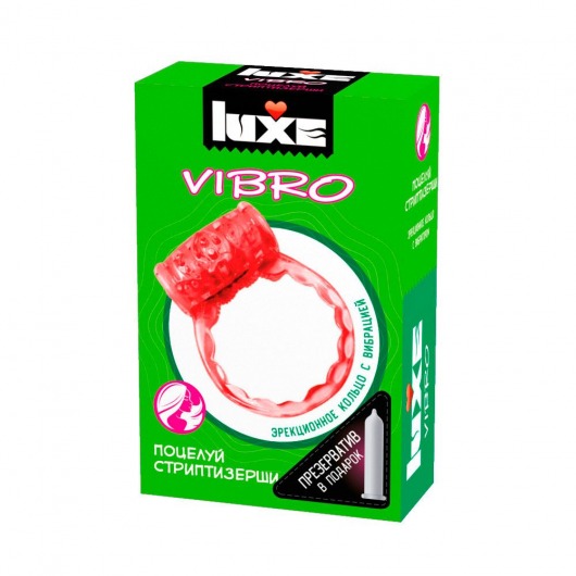 Розовое эрекционное виброкольцо Luxe VIBRO  Поцелуй стриптизёрши  + презерватив - Luxe - в Ульяновске купить с доставкой