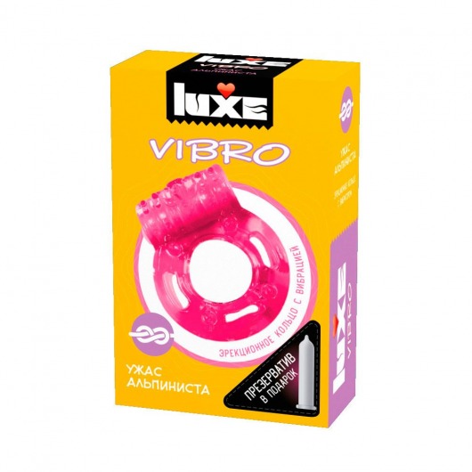 Розовое эрекционное виброкольцо Luxe VIBRO  Ужас Альпиниста  + презерватив - Luxe - в Ульяновске купить с доставкой