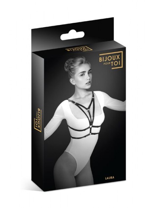 Черная упряжь на грудь Laura - Bijoux Pour Toi - купить с доставкой в Ульяновске