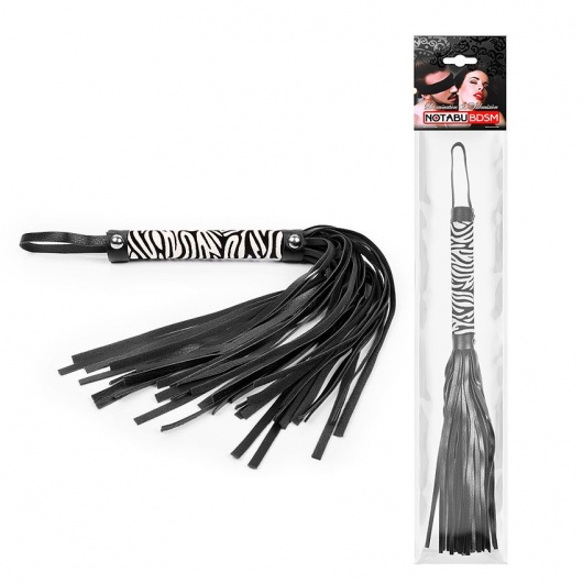 Черная многохвостовая плеть с круглой ручкой-зеброй - 39 см. - Notabu - купить с доставкой в Ульяновске