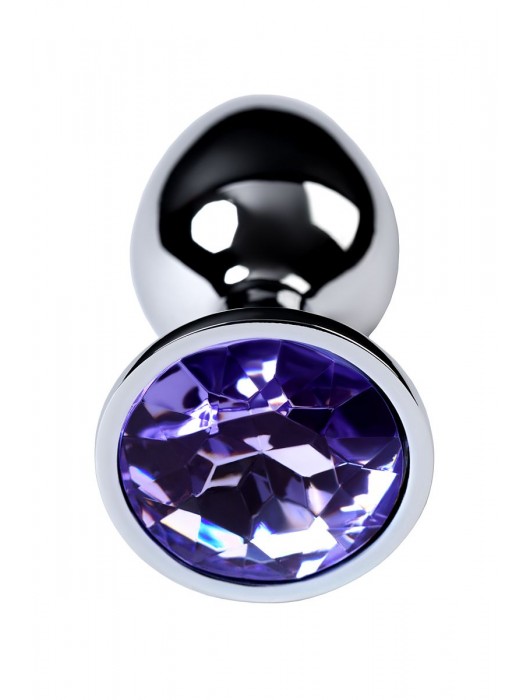 Серебристая конусовидная анальная пробка с фиолетовым кристаллом - 7 см. - ToyFa - купить с доставкой в Ульяновске